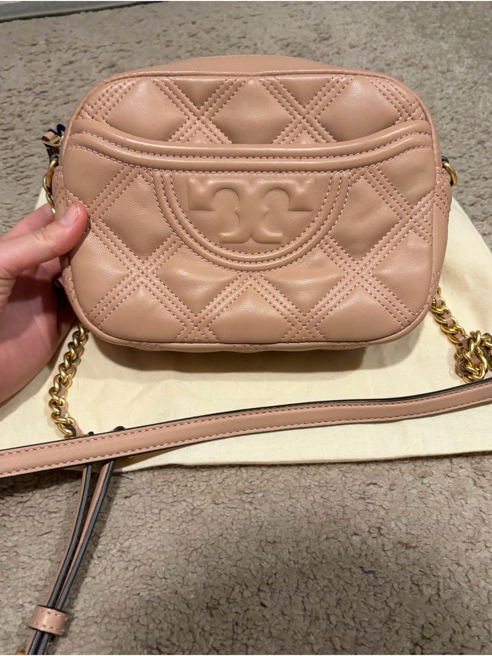 Tory Burch Quilted Blush Pink Leather Chain Crossbody